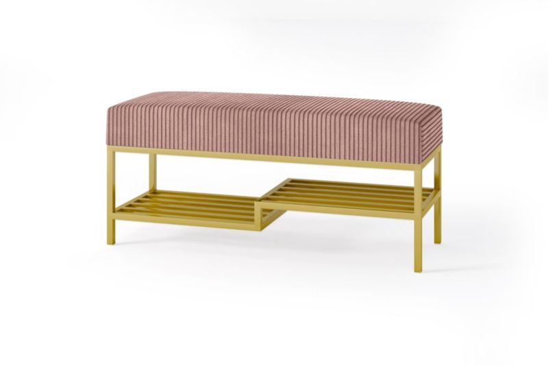 Ławka tapicerowana z półką Bettso Mello 80 cm w tkaninie poso na złotym stelażu różowy 1szt.