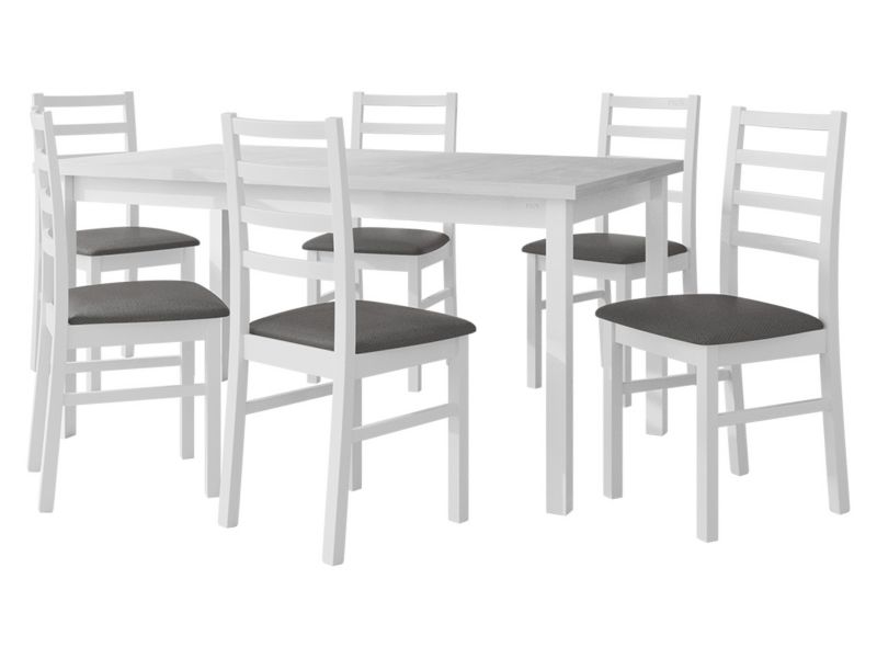 Zestaw DR02 MIRJAN 24 Stół rozkładany Modena II 90x160/200 + 6 krzeseł Nilo 8 biały + ciemnoszara tapicerka 1 kpl.