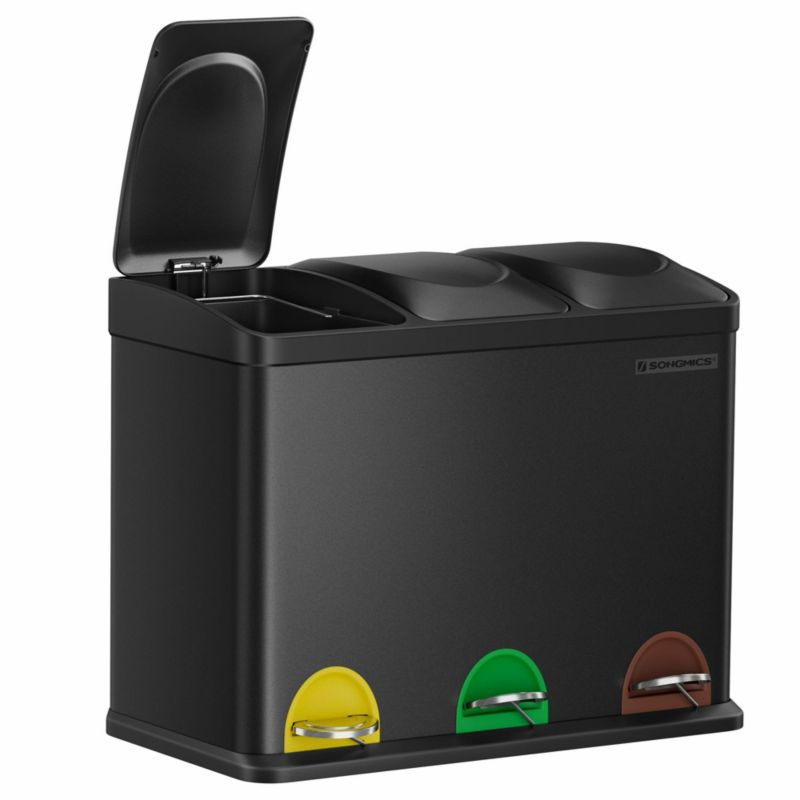 Czarny kosz na śmieci do segregacji Songmics czarny stalowy 3 komory x 15L 1 szt.