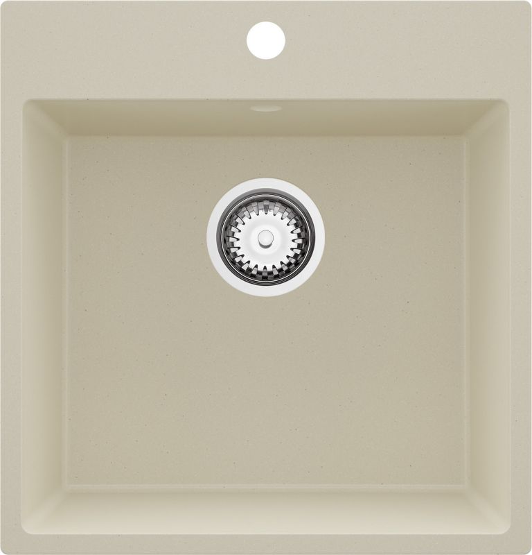 Zlewozmywak Ryga PRIMAGRAN Nablatowy 48x50cm do szafki od 50cm, Beżowy + Syfon, S220, 1 szt.
