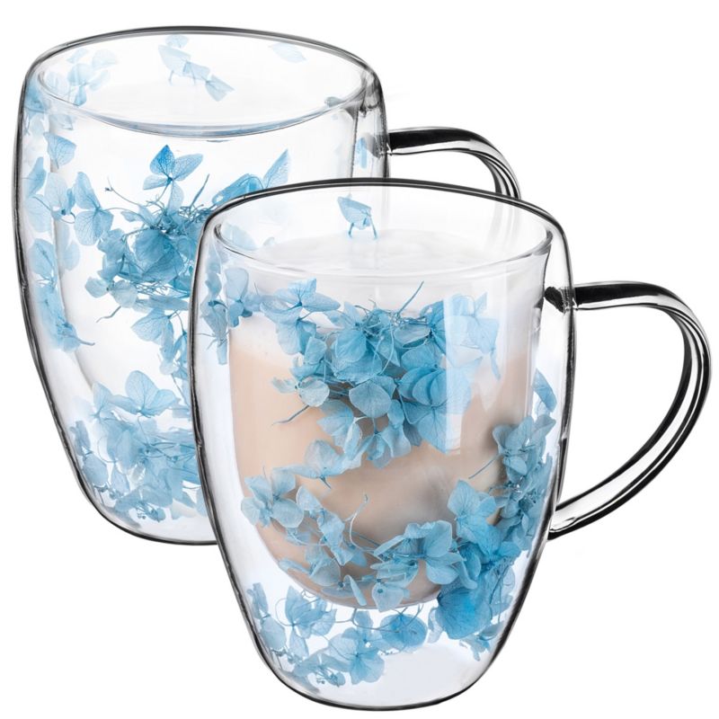 Kubek termiczny KADAX z kwiatowym motywem Riga 350ml niebieski 2 szt.