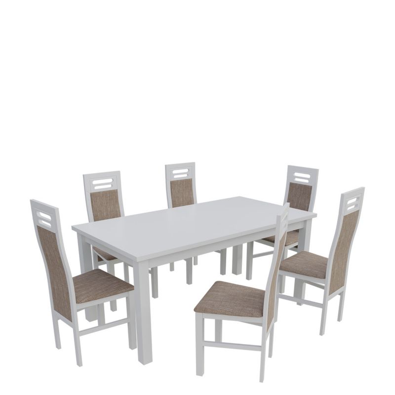 Zestaw RO22 MIRJAN 24 Stół rozkładany S18-L 80x160/200 + 6 krzeseł K65 biały + jasny brąz 1 kpl.