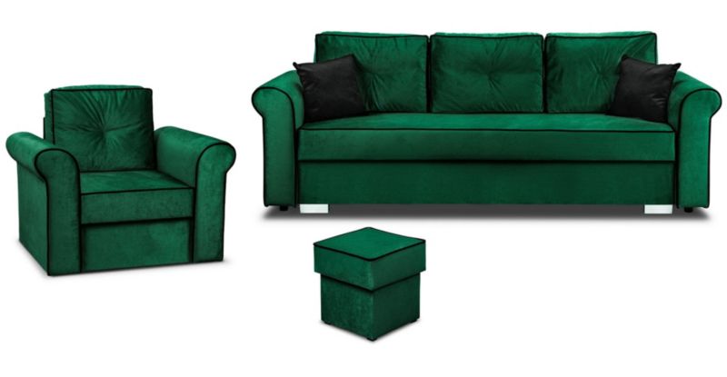 Zestaw Wypoczynkowy Bonni Merida Sofa + Fotel z Podnóżkiem Zielony 1 szt.