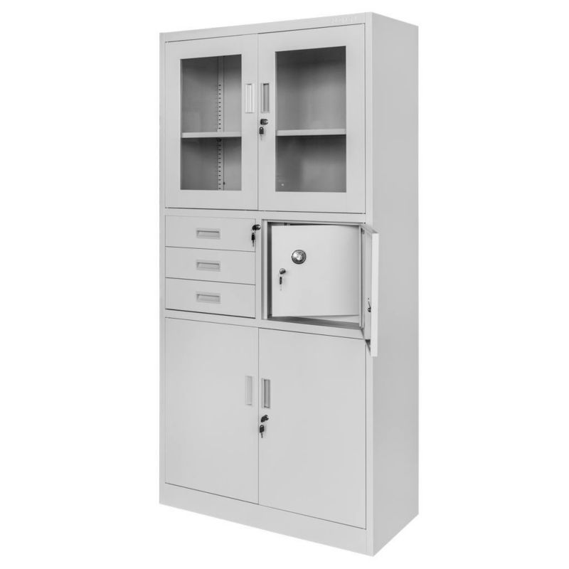 Szafa Mega-M WENUS W-13 biurowa metalowa na akta przeszklona z sejfem 90x40x185 cm skręcana szara 1szt.