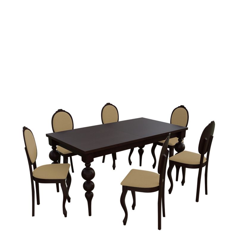 Zestaw RO40 MIRJAN 24 Stół rozkładany S38 90x160/215 + 6 krzeseł K76 orzech + piaskowy 1 kpl.