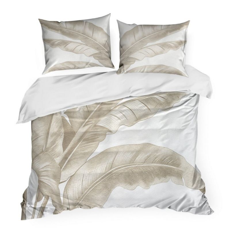 Pościel bawełniana SPRING/102 220x200 cm biało beżowa z motywem liści 1 kpl