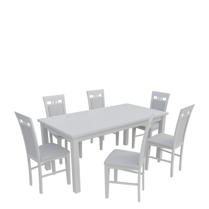 Zestaw RO16 MIRJAN 24 Stół rozkładany S18-L 80x160/200 + 6 krzeseł K31 biały + biała ekoskóra 1 kpl.