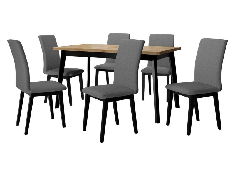 Zestaw DR23 MIRJAN 24 Stół rozkładany Oslo V 80x140/180 + 6 krzeseł Luna 1 dąb artisan + czarny + ciemnoszara tapicerka 1 kpl.