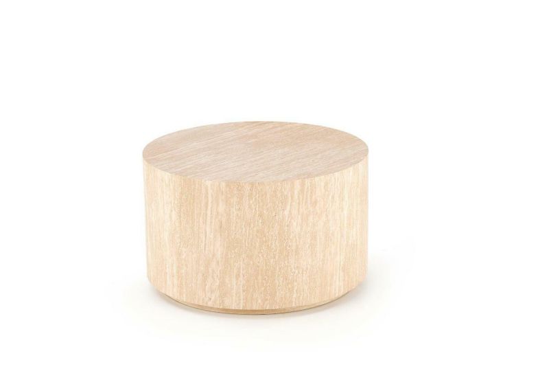 Stolik kawowy Travertino okrągły INTESI nowoczesny drewniany beżowy 60 cm do salonu 1 szt.