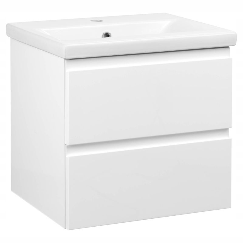 Szafka łazienkowa z umywalką ceramiczną MyFurni, 50 cm, biała połysk, wisząca, 1 kpl.