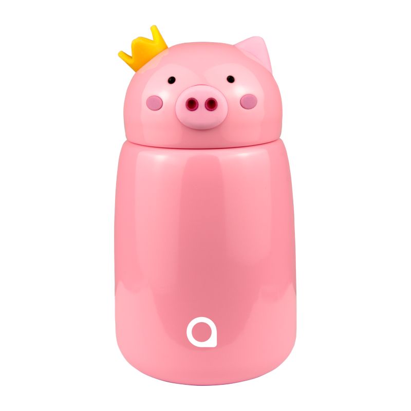 Butelka termiczna, AquaFloow, termos dla dzieci, nakrętka z uszczelką, BPA Free, stal nierdzewna, 320 ml, świnka, 1szt
