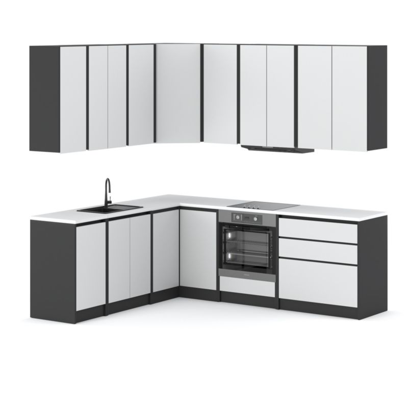 Zestaw Kuchenny Hurtownia-Mebli Z Blatem Kuchnia Bella Narożna Piekarnik 440cm Szary Mat Biały Mat 440x47x185 cm 1szt.