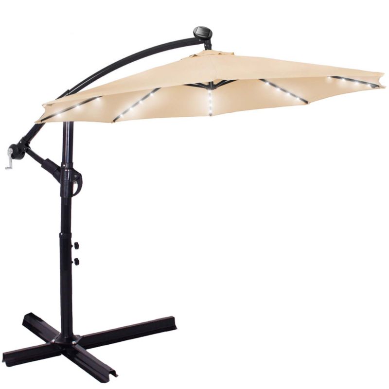 Parasol z oświetleniem LED Springos 300 cm na wysięgniku ogrodowy składany, z korbką ecru 1 szt.