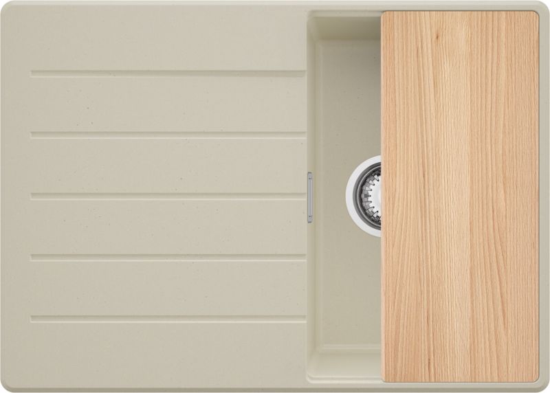 Zlewozmywak Kopenhaga PRIMAGRAN Nablatowy 70x50cm do szafki od 40cm, Beżowy + Syfon + Deska, S156, 1 szt.