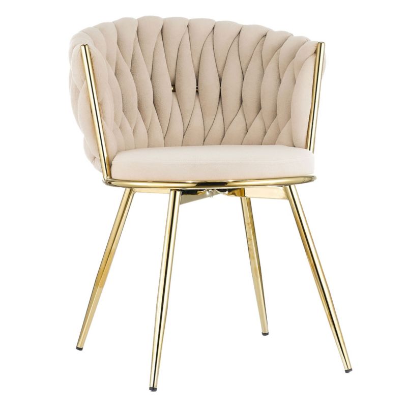 Krzesło obrotowe MebleMWM DC-3027 welur beż 5 nogi złote 1 szt.