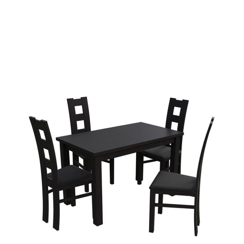 Zestaw RO11 MIRJAN 24 Stół rozkładany S18 70x120/160 + 4 krzesła K42 wenge + czarna ekoskóra 1 kpl.