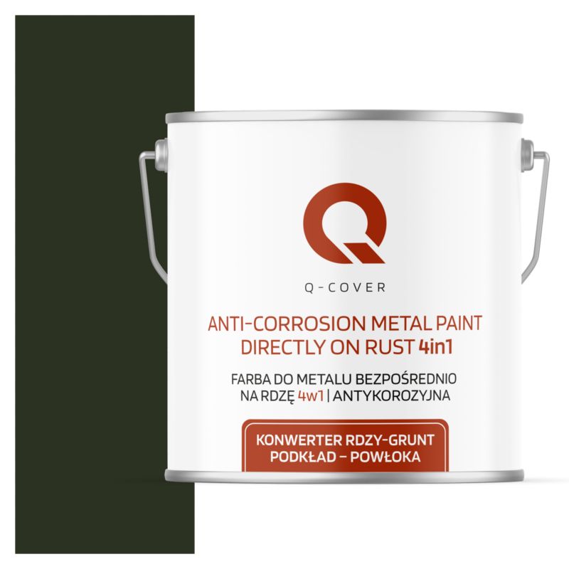 Farba do Metalu Prosto na Rdzę 4w1 Q-Cover Butelkowa zieleń RAL6007 Półmat 5L