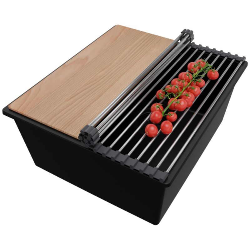 Zlewozmywak Londyn Slim PRIMAGRAN Nablatowy 41x47cm do szafki od 45cm z Syfonem i Dodatkiem Cały Czarny 1 szt.