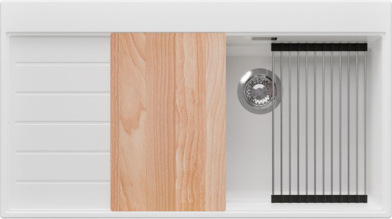 Zlewozmywak Sydney PRIMAGRAN Nablatowy 90x50cm do szafki od 60cm, Biały + Syfon + Akcesoria, S415, 1 szt.