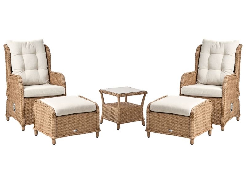 Zestaw ogrodowy ze stolikiem i otomaną dla 2 osób Ponza Technorattan Brązowy 1 kpl