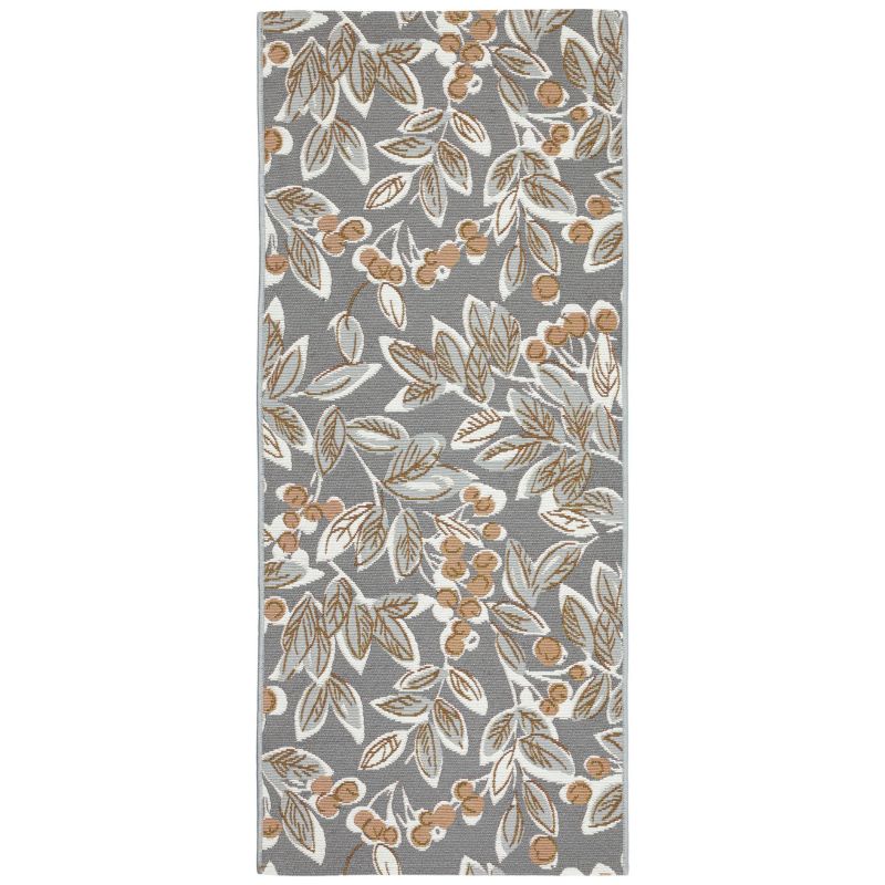 Dywan 80x200cm płasko tkany SELENA e-floor wewnętrzny zewnętrzny liście szary 1 szt