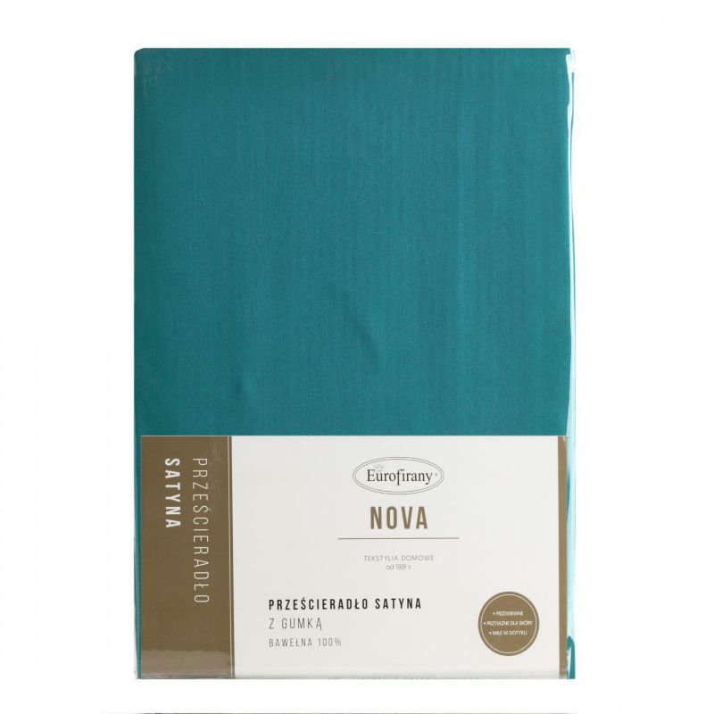 Prześcieradło NOVA3 Eurofirany 220 x 200 x 30 cm gładkie z gumką bawełna satynowa kolor turkusowy szt. 1