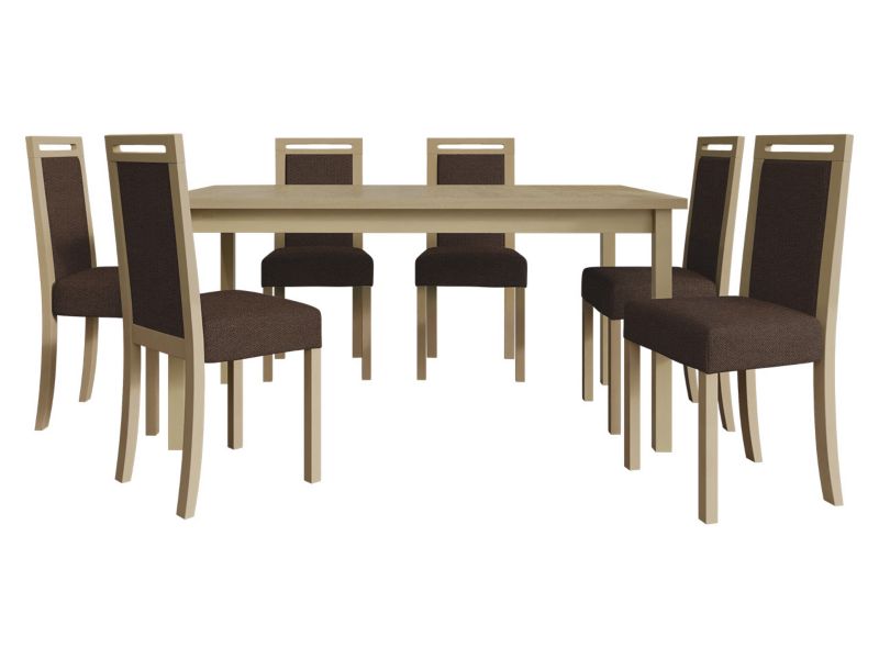 Zestaw DR03 MIRJAN 24 Stół rozkładany Modena II 90x160/200 + 6 krzeseł Roma 5 sonoma + brązowa tapicerka 1 kpl.