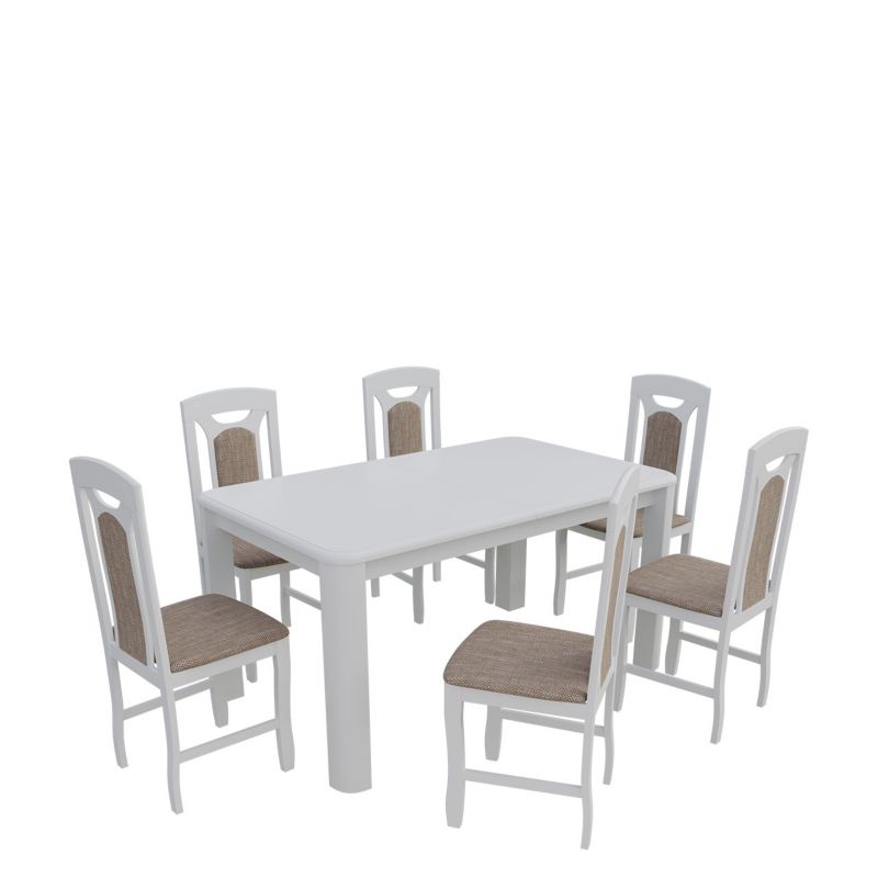 Zestaw RO01 MIRJAN 24 Stół rozkładany S01 90x150/230 + 6 krzeseł K34 biały + jasny brąz 1 kpl.