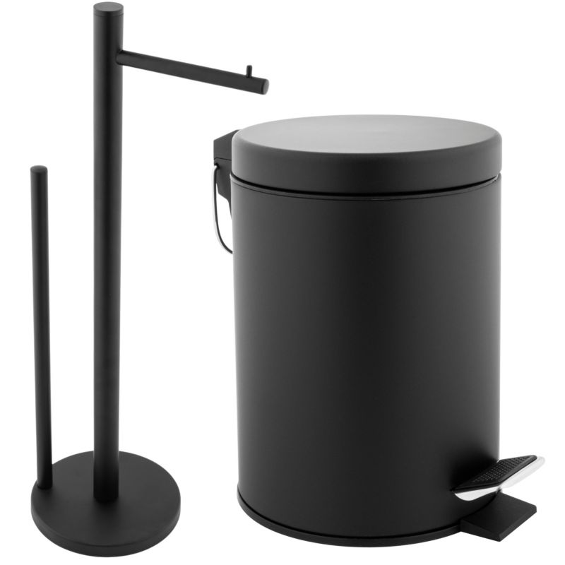 Zestaw łazienkowy LABI WESTA - Yoka Home Kosz na śmieci i Stojak z uchwytem na papier toaletowy czarny - 1 szt.