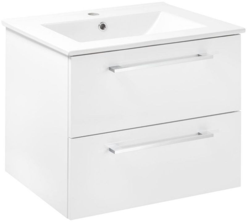 Szafka Łazienkowa Stamar z Umywalką 600 x 470 mm Biała Połysk 2 Szuflady Wisząca 1 szt