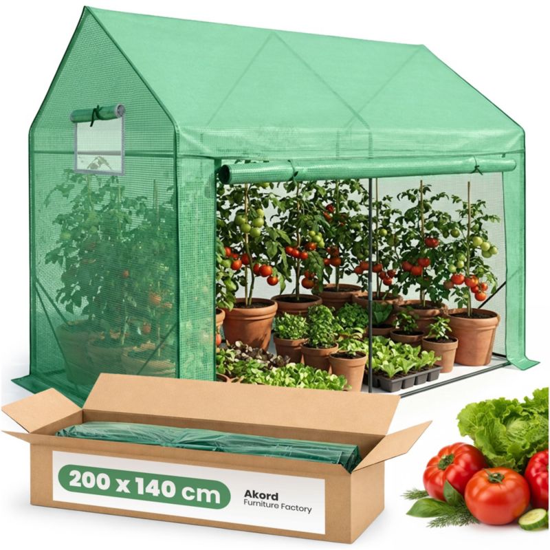 Szklarnia ogrodowa foliowa domek AKORD 1 drzwi 2 okna Zielona 200x140x200 cm 1 szt.