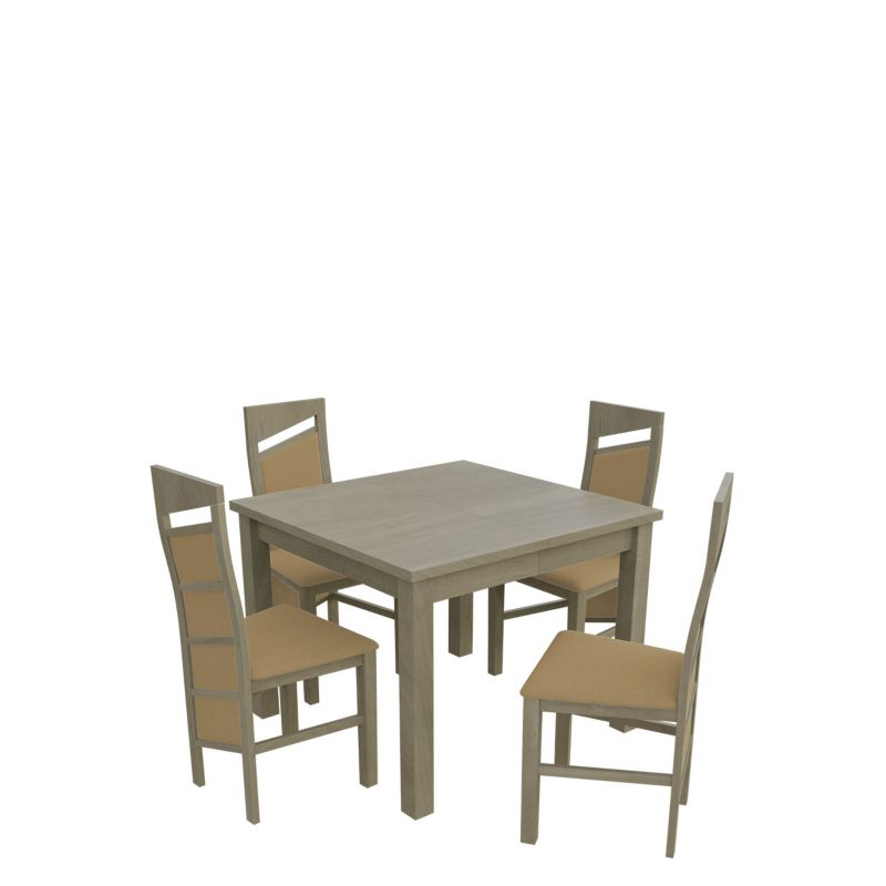 Zestaw RO33 MIRJAN 24 Stół rozkładany S28 90x90/240 + 4 krzesła K61 dąb sonoma + piaskowy 1 kpl.