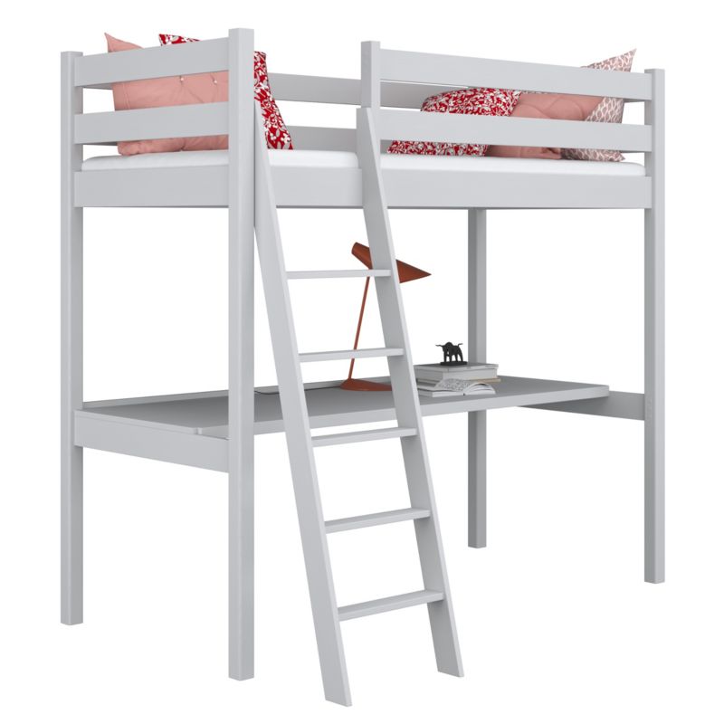 Drewniane łóżko N-WOOD na antresoli z biurkiem N03 popielaty 100x180 1szt.