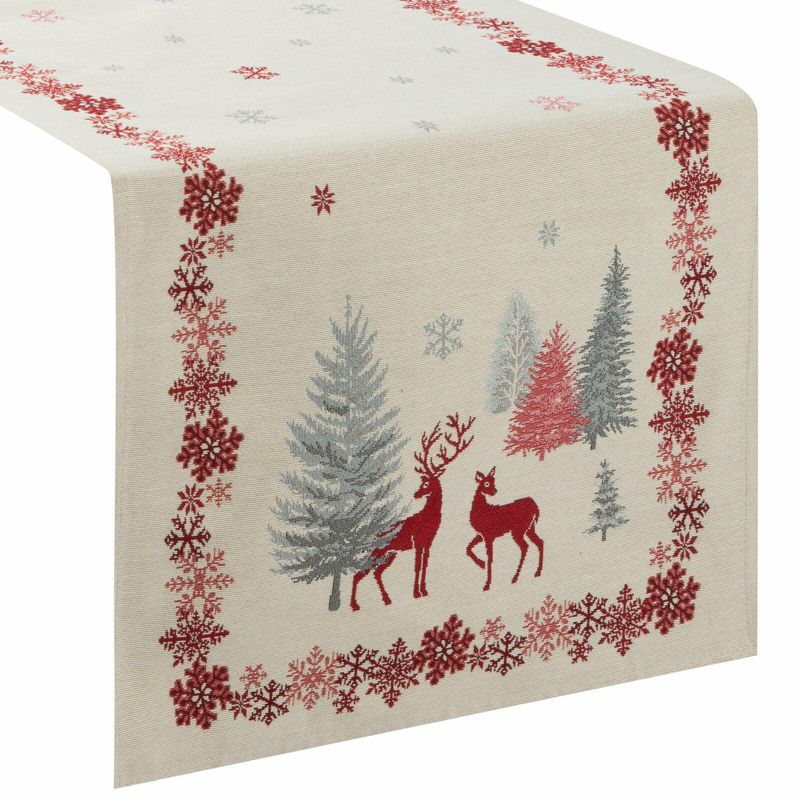 Bieżnik świąteczny 1159 Eurofirany 45 x 140 cm kremowy gobelinowy z zimowym motywem skandynawskim 1 szt.
