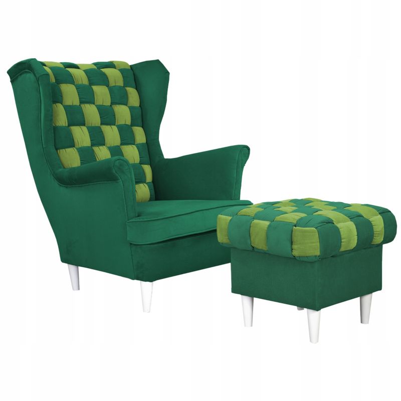 Fotel uszak do salonu Family Meble Carol Duo zielony żółty 1szt