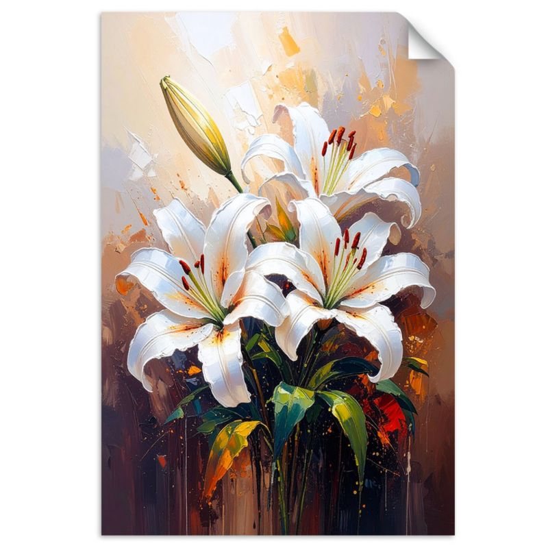 Naklejka na ścianę do salonu sypialni Feeby Lilie Białe Kwiaty jak malowane 60x90cm 1szt