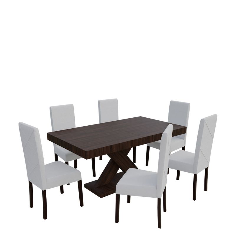 Zestaw RO13 MIRJAN 24 Stół rozkładany S18-L 80x160/200 + 6 krzeseł K02 orzech + biała ekoskóra 1 kpl.
