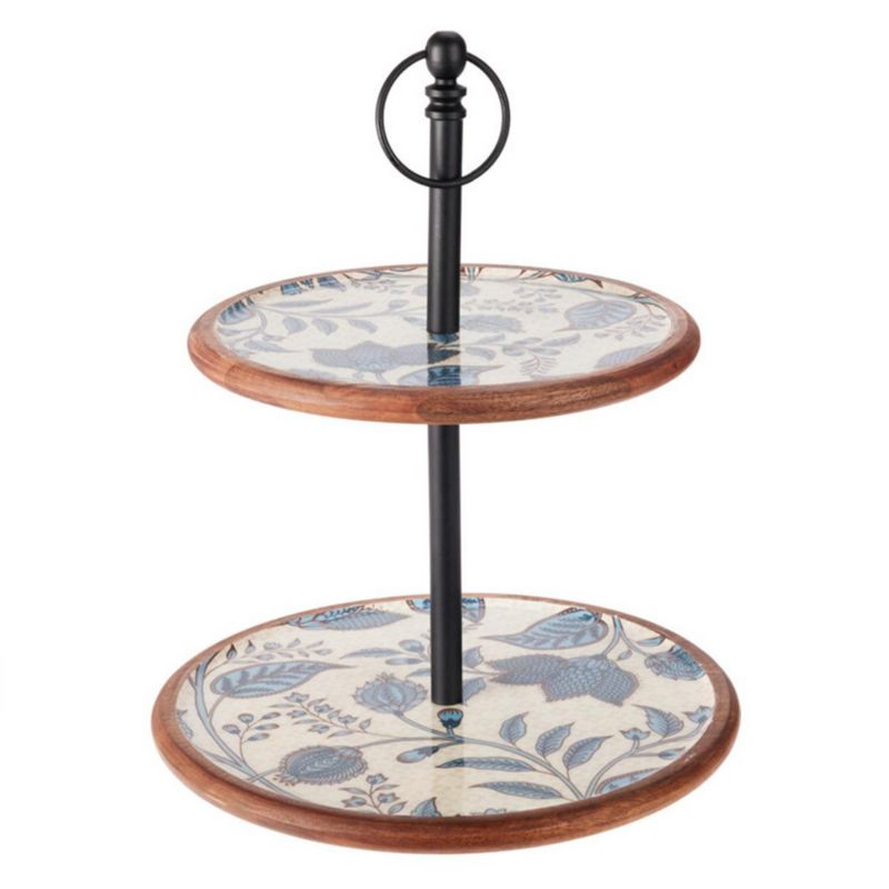 Dwupoziomowa patera Koopman z drewna mango z kolorowym nadrukiem 43 cm 1 szt.