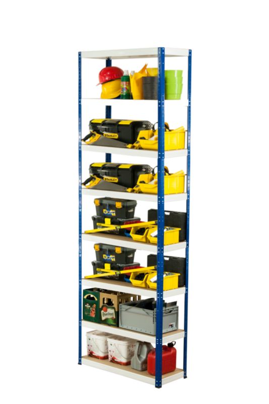 Regał metalowy MODO24 magazynowy niebiesko-biały helios 270x100x45cm 8 półek po 400 kg 1 szt.