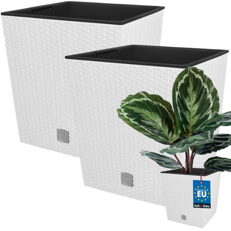 Doniczka ogrodowa KOTARBAU rattan z wkładem biała 26x26 cm 2 szt.