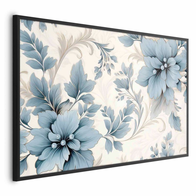 Plakat Artgeist Turkusowe retro kwiaty 30x21 cm z ramą czarną bez marginesu 1 szt