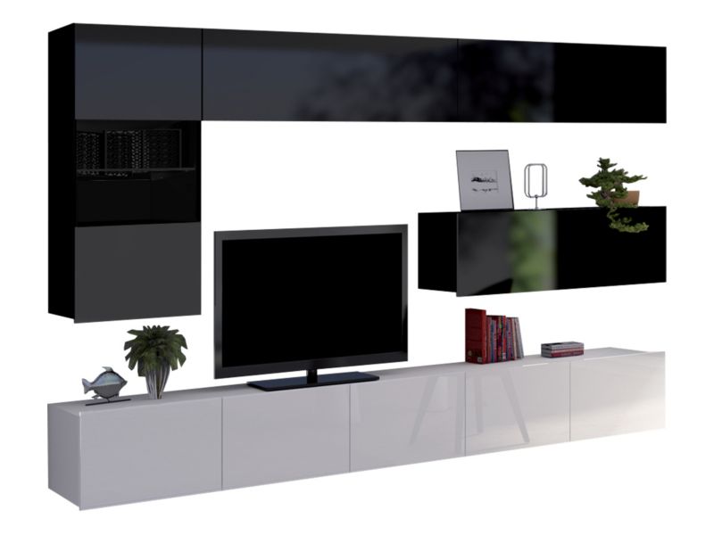 Meblościanka MIRJAN 24 Calabrini IV czarny + czarny połysk / biały + biały połysk 1 kpl.