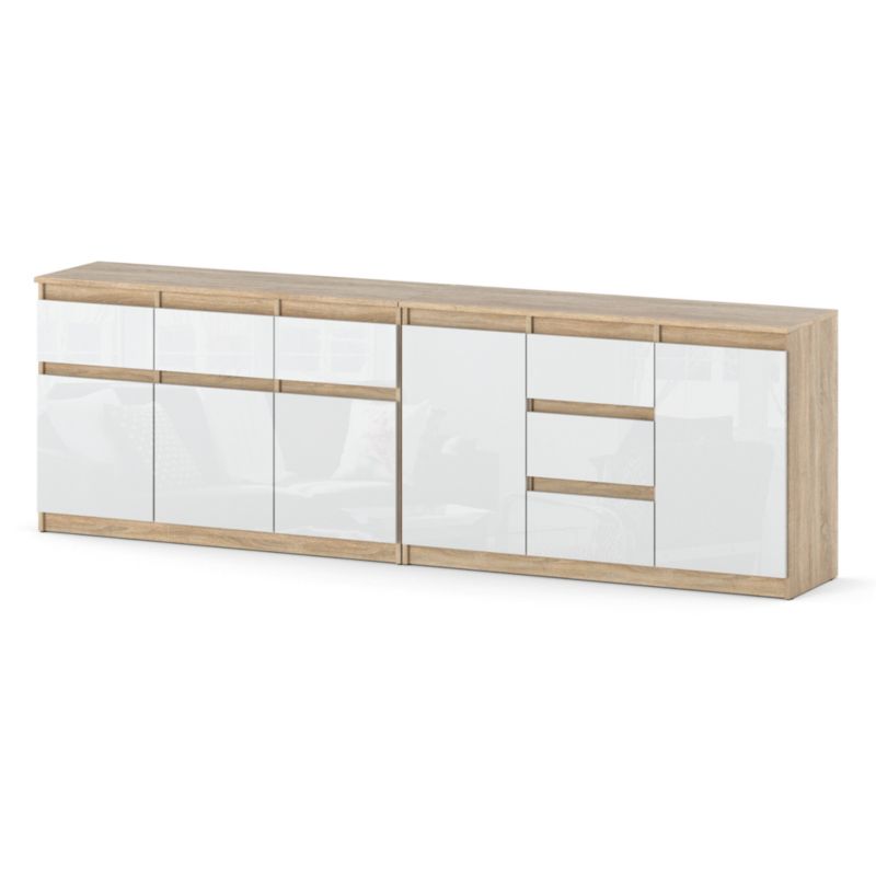 Komoda Hurtownia-Mebli Szuflady 6 Agnolia Best 240cm Dąb Sonoma Biały Połysk 240x35x75 cm 1szt.