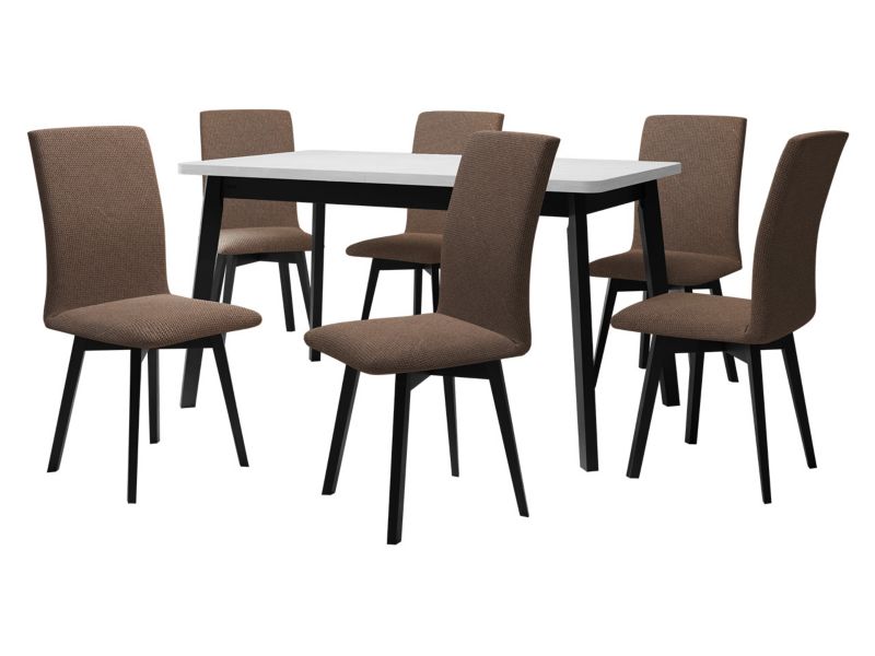 Zestaw DR24 MIRJAN 24 Stół rozkładany Oslo VI 80x140/180 + 6 krzeseł Luna 2 biały + czarny + brązowa tapicerka 1 kpl.