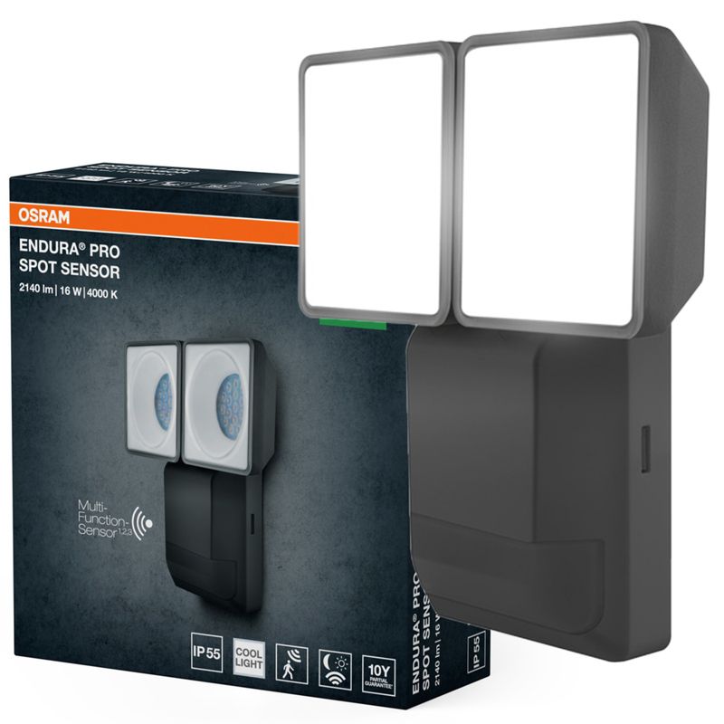 Naświetlacz LED Osram Reflektor Zewnętrzny 16W 1500lm 4000K Szary IP55 z Czujnikiem Ruchu i Zmierzchu 1 szt.