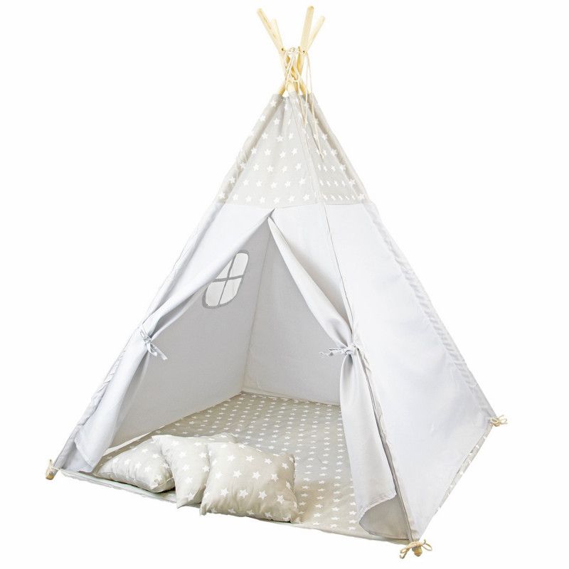 Namiot Szare Tipi PREMIUM 4iQ Group Dla Dzieci w gwiazdki z poduszkami 1szt.
