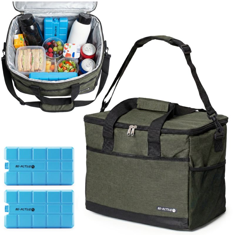 Duża torba termiczna Be-active.pl torba z wkładami chłodzącymi na zakupy i piknik 26,5L zielona 1 szt.