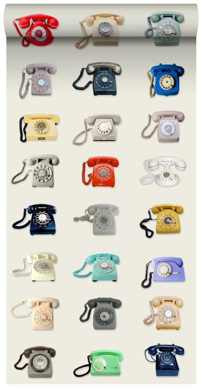 Tapeta XXL ESTAhome retro telefony beżowym,szarym,czerwonymIniebieskim 50 x 900 cm - 1 rol.