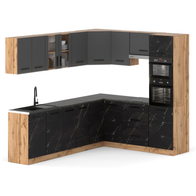 Zestaw Kuchenny Hurtownia-Mebli Z Blatem Kuchnia Marra Narozna 460cm Dąb Wotan Szary Mat/San Sebastian 460x47x145 cm 1szt.