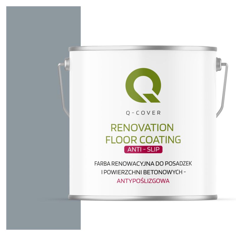 Farba Antypoślizgowa do Posadzek i Powierzchni Betonowych Renowacyjna Q-Cover Szaro-Błękitny RAL7001 5L